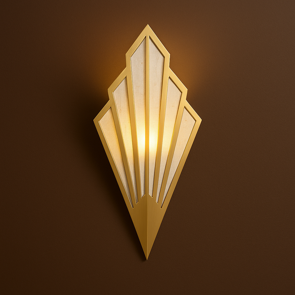 Art Deco Wall Light | Geometric Fan-Shaped Metal Frame Fabric Shade Indoor Lighting