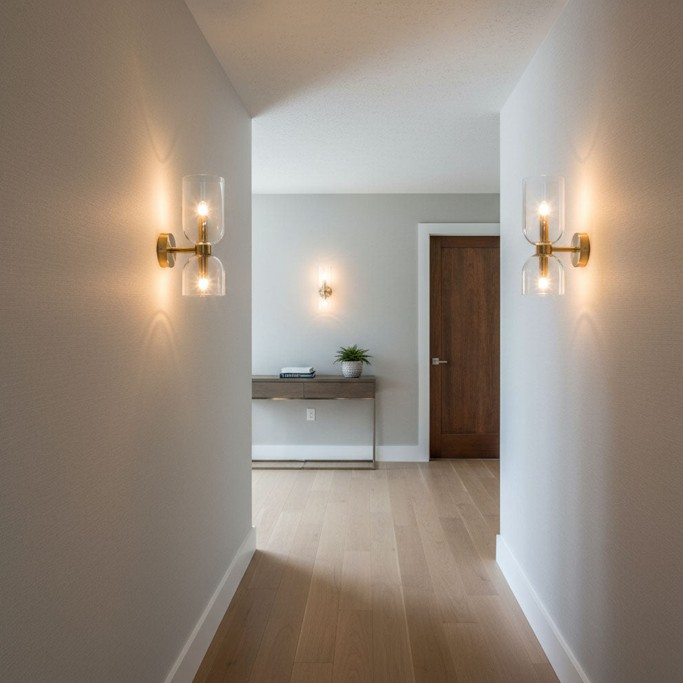 Art Deco Wall Light | Double Glass Shade Brass Finish Up Down Indoor Lighting