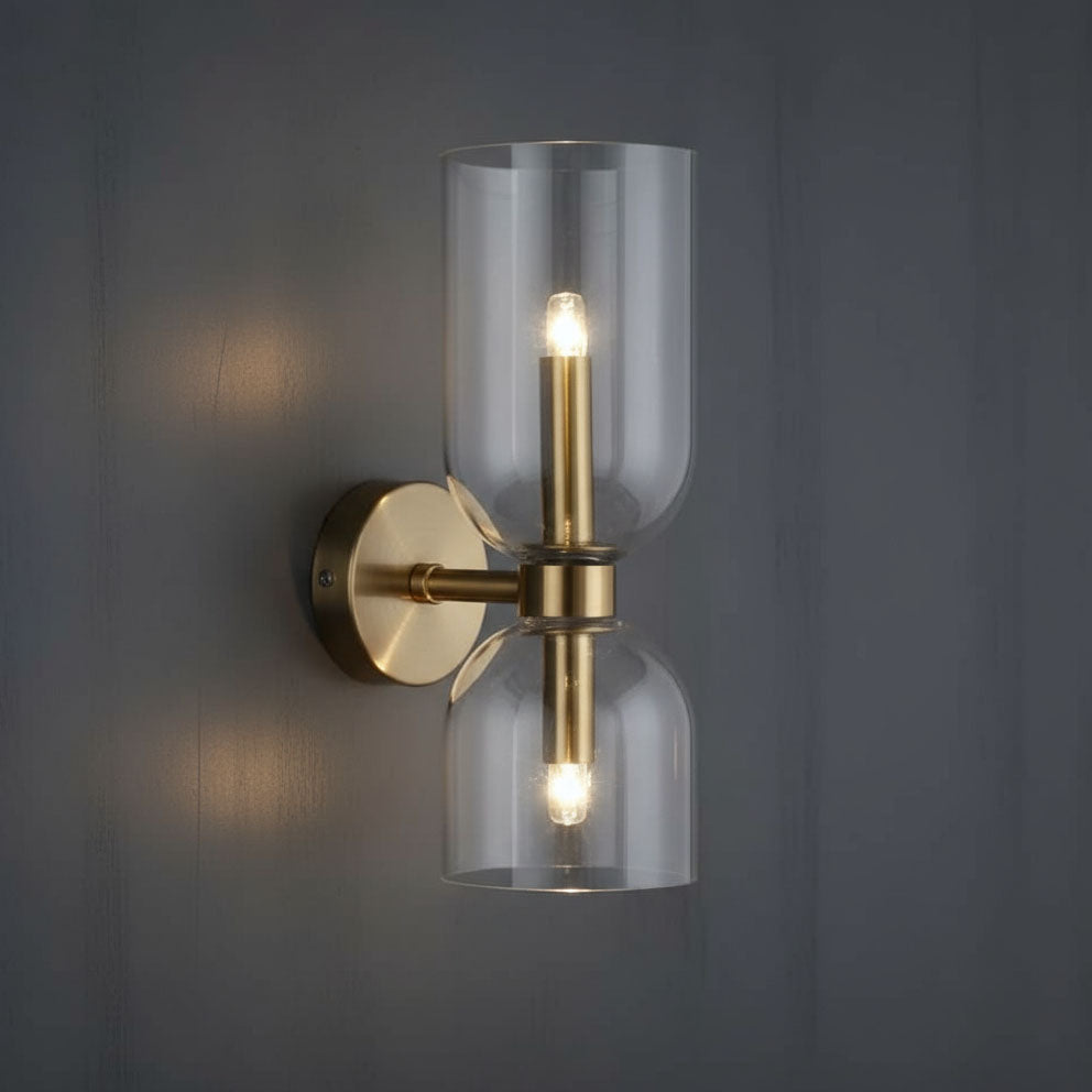 Art Deco Wall Light | Double Glass Shade Brass Finish Up Down Indoor Lighting