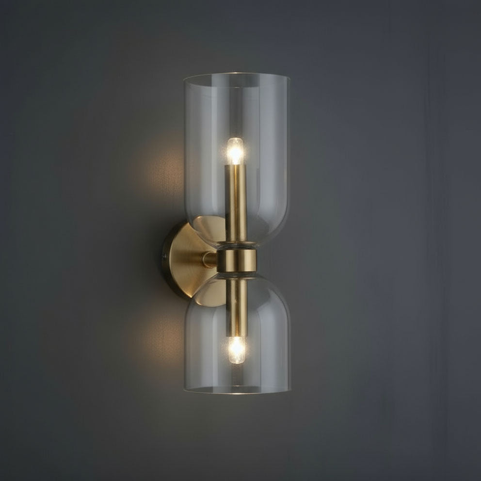 Art Deco Wall Light | Double Glass Shade Brass Finish Up Down Indoor Lighting