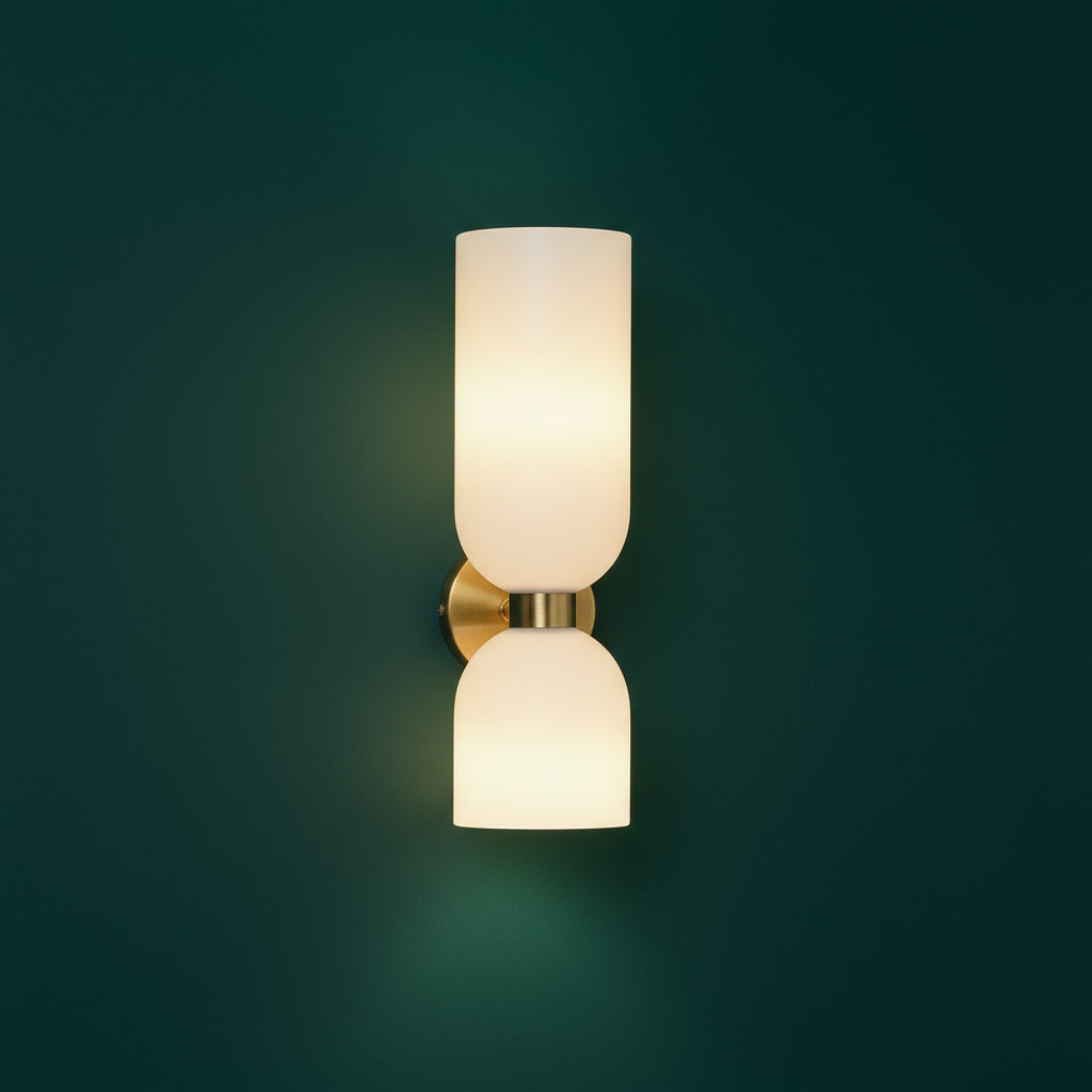Art Deco Wall Light | Double Glass Shade Brass Finish Up Down Indoor Lighting