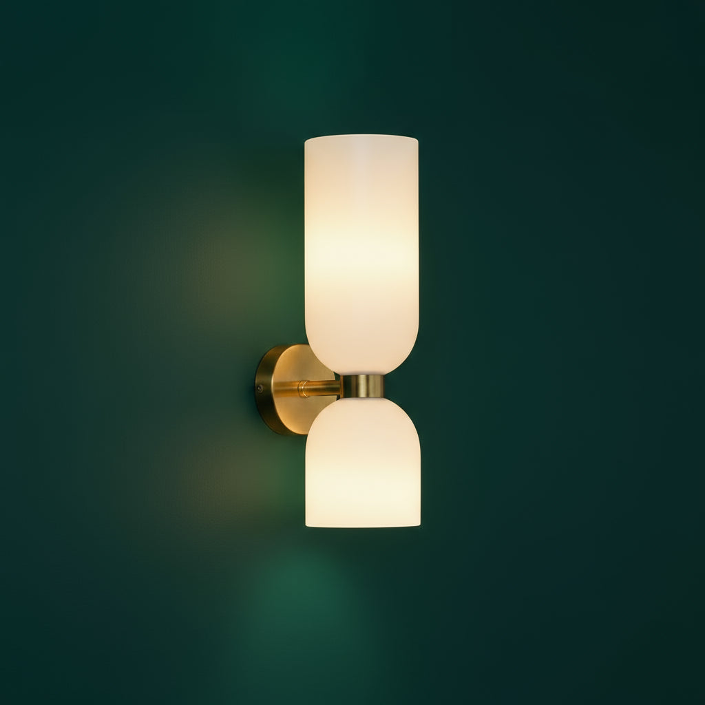 Art Deco Wall Light | Double Glass Shade Brass Finish Up Down Indoor Lighting