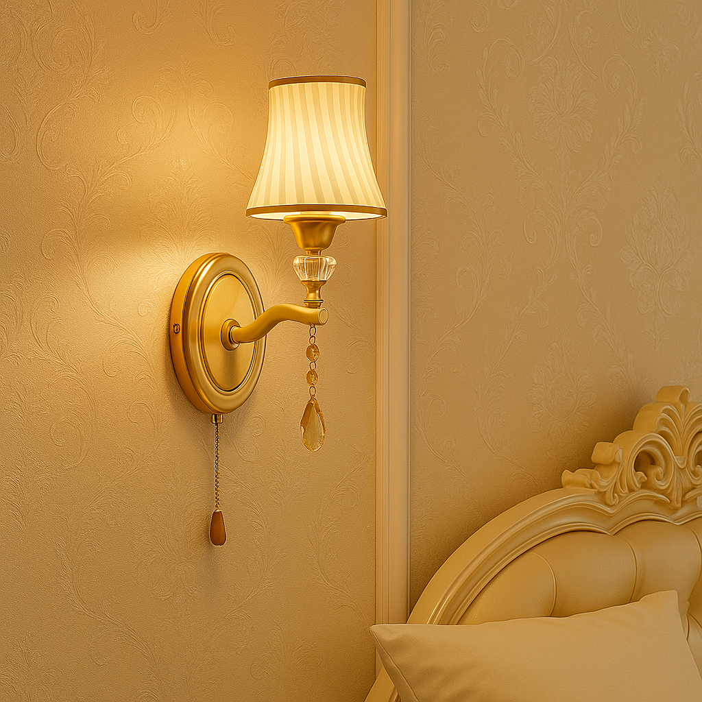 Art Deco Wall Light | Classic Pleated Fabric Shade Crystal Pendant Living Room