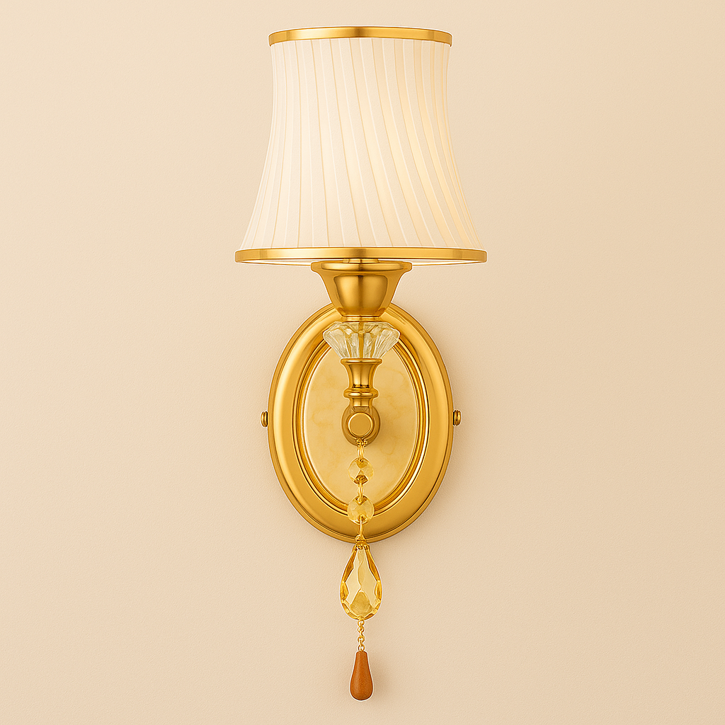 Art Deco Wall Light | Classic Pleated Fabric Shade Crystal Pendant Living Room