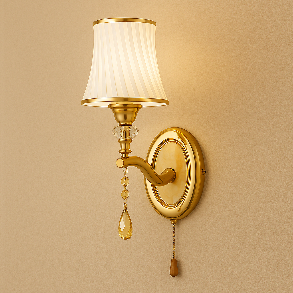 Art Deco Wall Light | Classic Pleated Fabric Shade Crystal Pendant Living Room