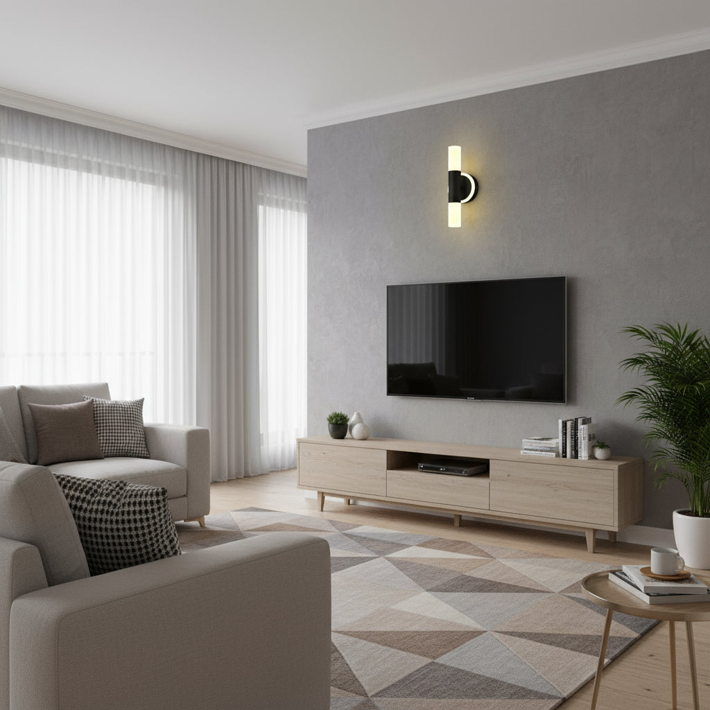 Art Deco Wall Light | Brass Cylinder LED Double Frosted Shades Indoor Lighting