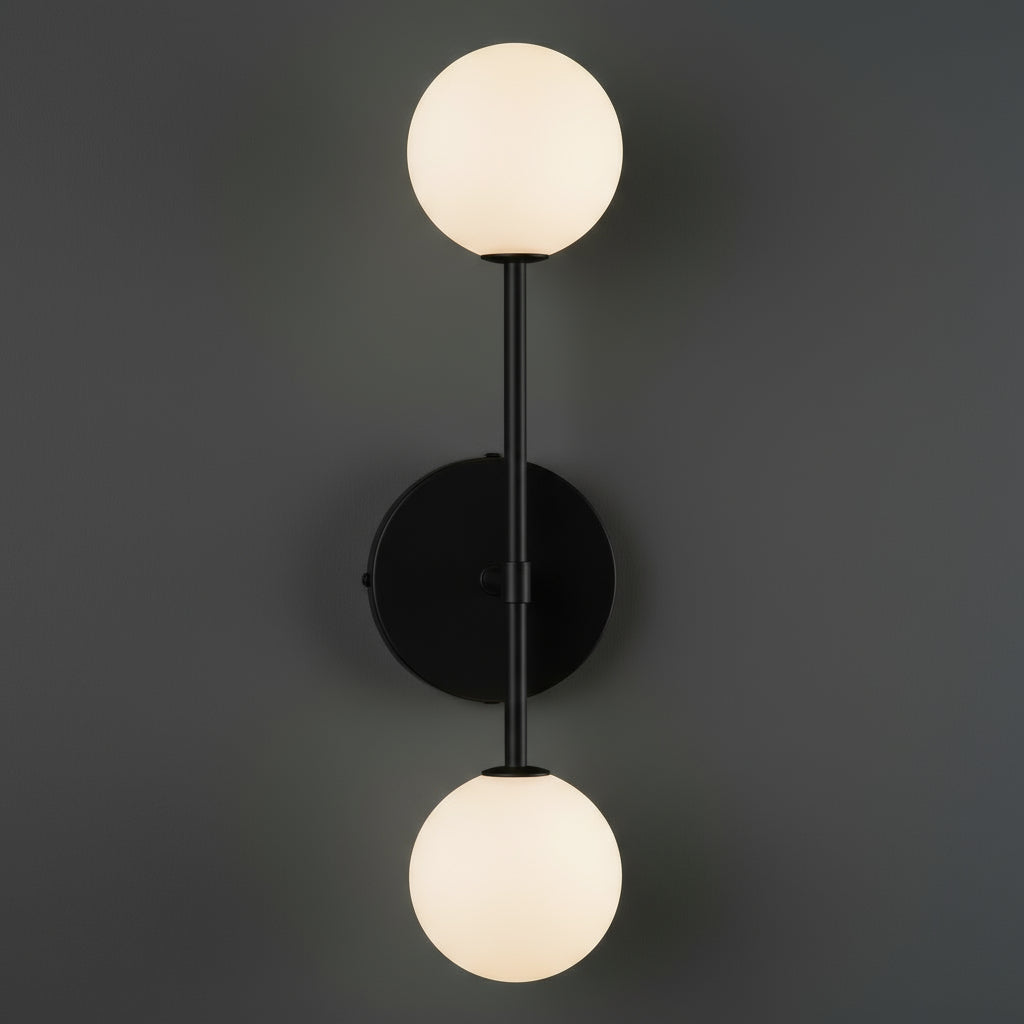 Antique Brass Wall Light | Vertical Double Globe Frosted Glass Shades Bedroom Lighting
