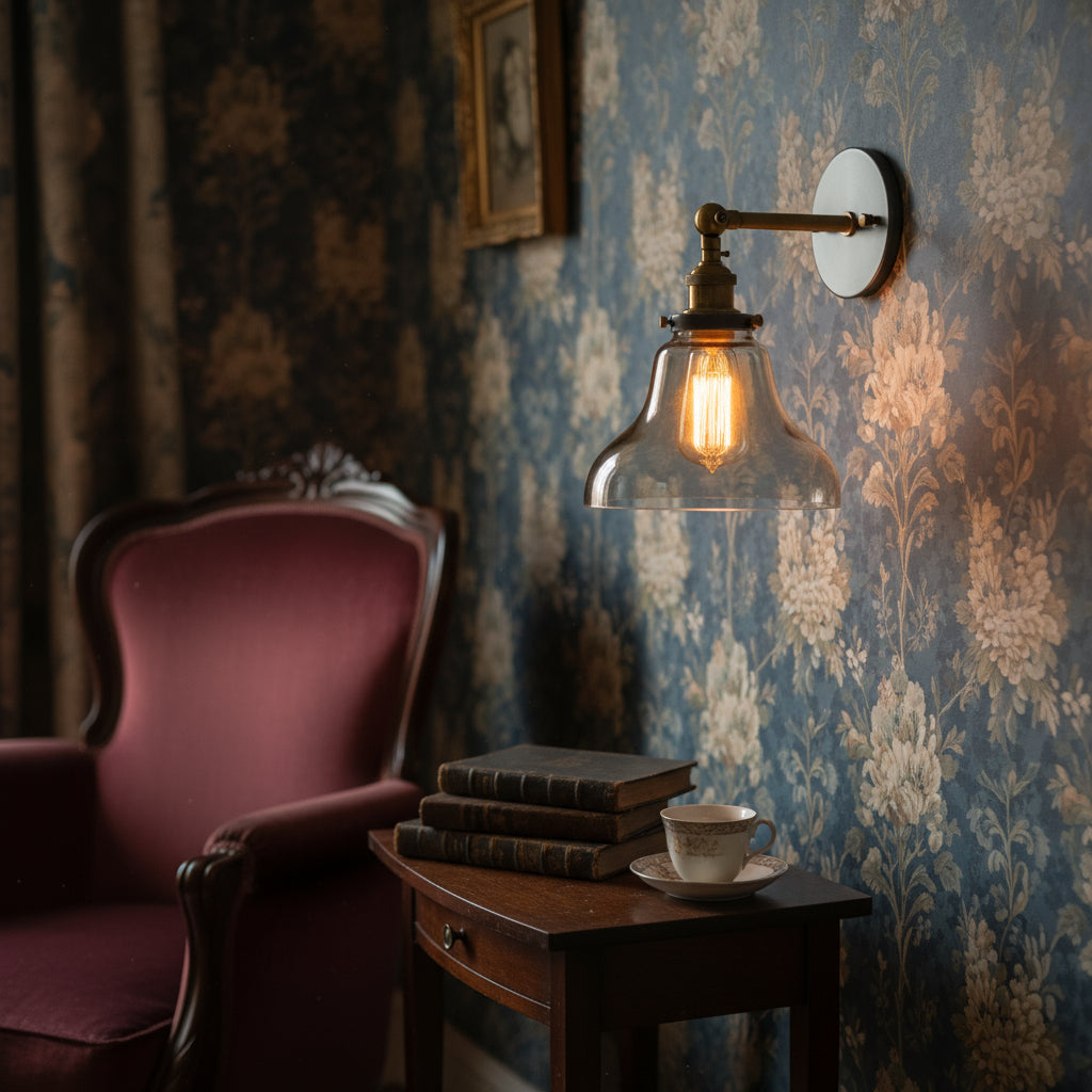 Antique Brass Wall Light | Industrial Clear Glass Dome Sconce Round Plate Hallway