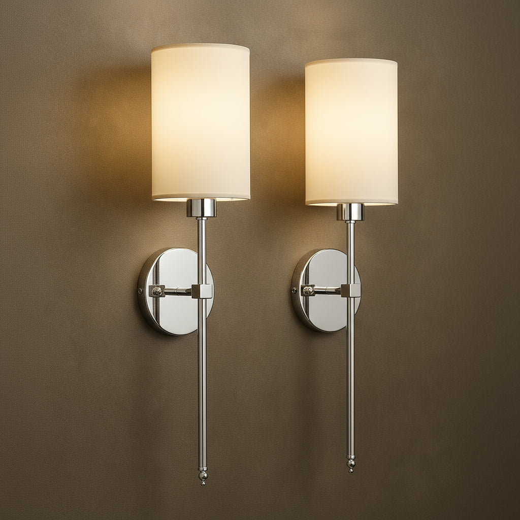 Rechargeable Wall Light | Cylindrical Fabric Shade Sconce Battery Operated Bedroom