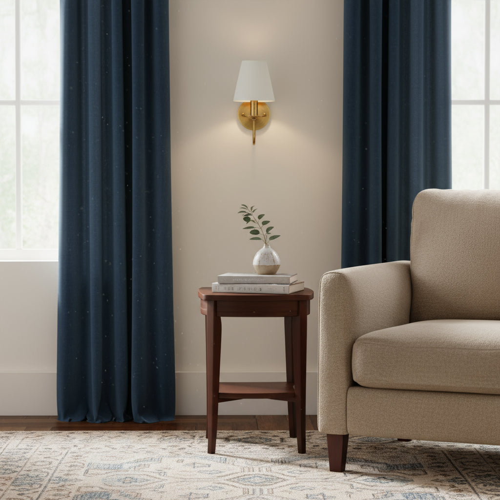 Antique Brass Wall Light | Curved Arm White Tapered Fabric Shade Bedside Bedroom