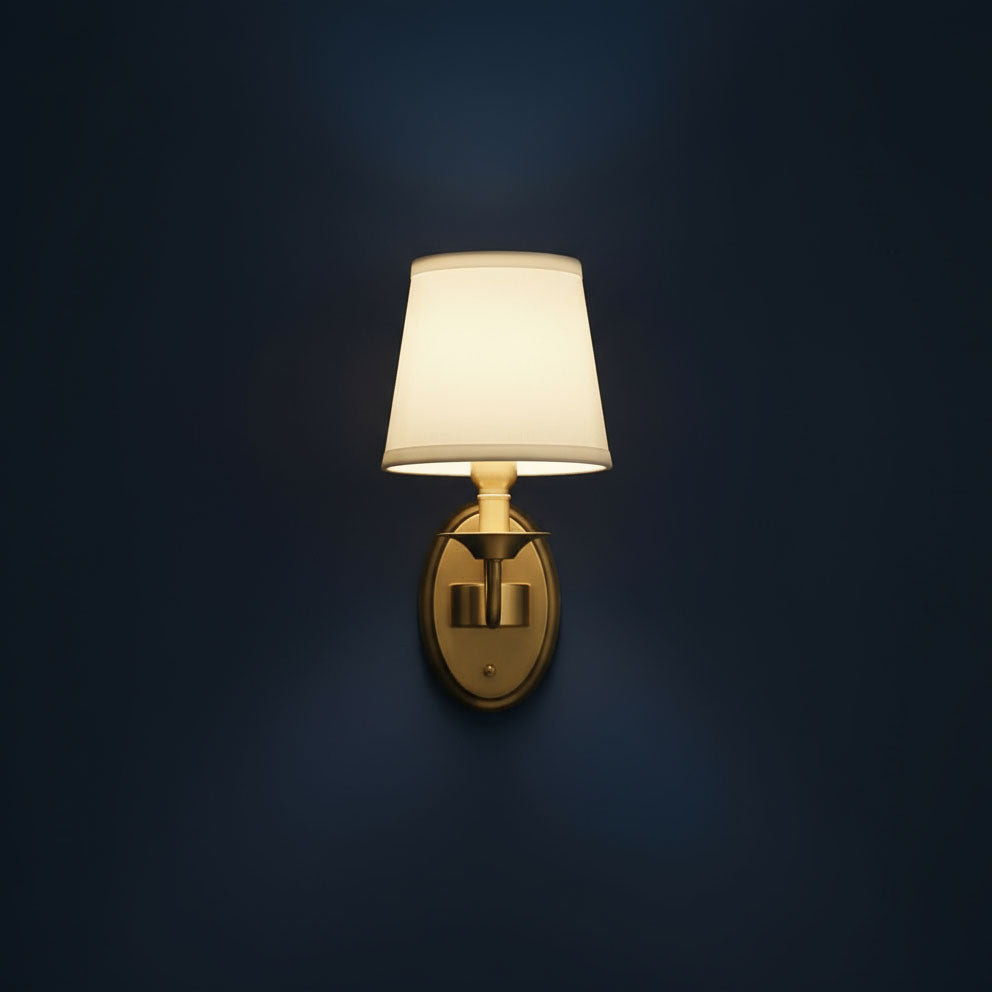 Antique Brass Wall Light | Copper Iron Beige Fabric Shade Sconce Living Room
