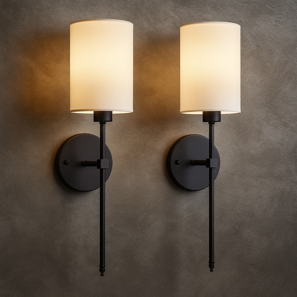 Rechargeable Wall Light | Cylindrical Fabric Shade Sconce Battery Operated Bedroom
